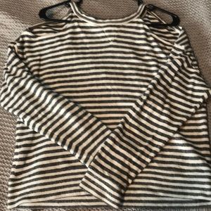 Open shoulder striped cotton sweatshirt
